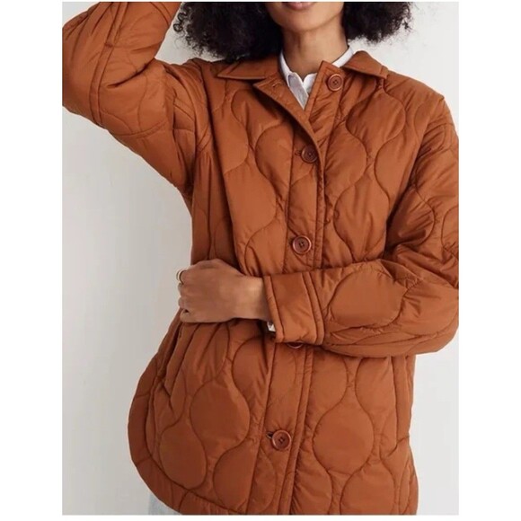 Madewell Air Puff Quilted Shirt Jacket Warm Coffee Rust Orange XL New NWT Coat - Picture 2 of 14